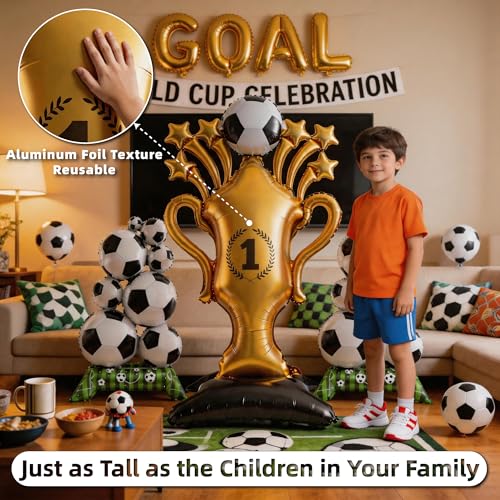 Soccer Trophy Balloon Set - 59 Inch Foil Balloons for World Cup Parties