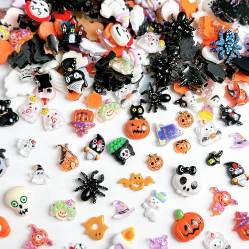 60Pcs Halloween Nail Charms - Cute Ghost & Pumpkin 3D Gems
