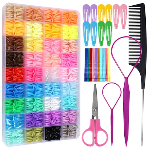 Teenitor 36 Colors Hair Elastics Set 2300pcs with Styling Tools & Accessories