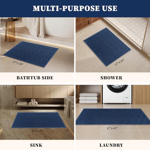 Navy Blue Non-Slip Bath Rug 17"x24" - Quick Dry & Absorbent