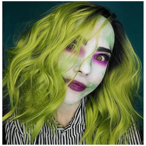 14" Curly Bob Wig - Black Ombre Green - Heat Resistant Synthetic Hair
