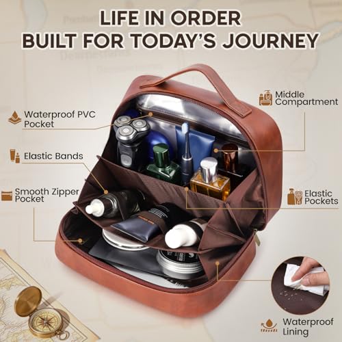 MaqSacion PU Leather Toiletry Bag for Men, 5L Water-Resistant Travel Organizer