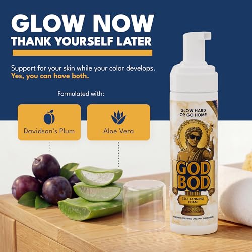 God Bod Men's Self Tanner Foam - Streak-Free Organic Tan, 6.76 FL OZ