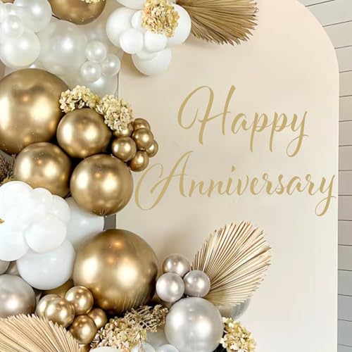 Happy Anniversary Decal Sign - Gold Wall Stickers for Party Backdrop