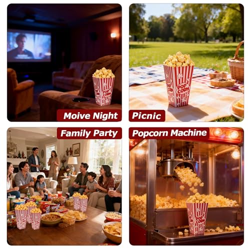 Homrelaxy 5 Pack Reusable Popcorn Containers - Classic Red & White Buckets