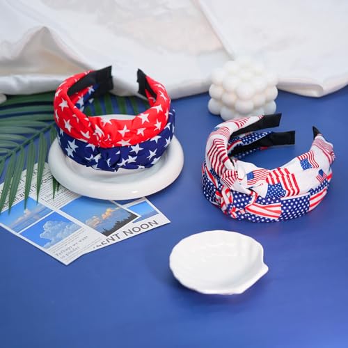 American Flag Headband for Women - Patriotic 4th of July Hair Accessories (4-Pack)