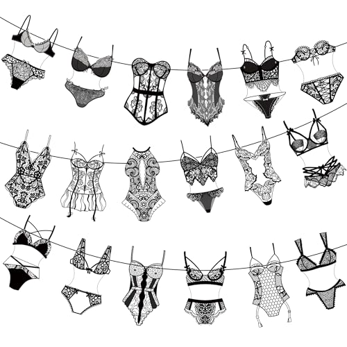 Lingerie Party Banners - 2Pcs Black Bras & Panties Decor for Bridal Showers