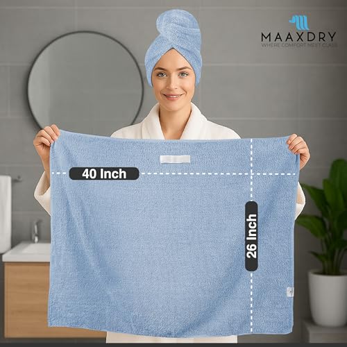 MAAXDRY 100% Cotton Hair Towel Wrap - Super Absorbent Turban for Hair Drying