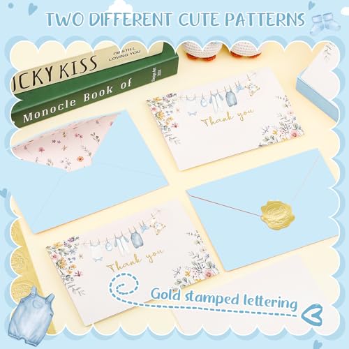 50 Pack Blue Baby Shower Thank You Cards with Envelopes