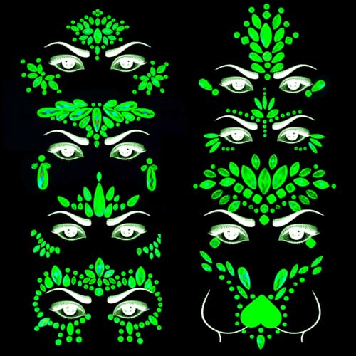 8 Sets Luminous Face Gems for Rave & Halloween Makeup