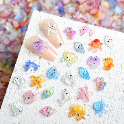 200Pcs Ocean Nail Art Charms - Sea Animal Rhinestones for DIY