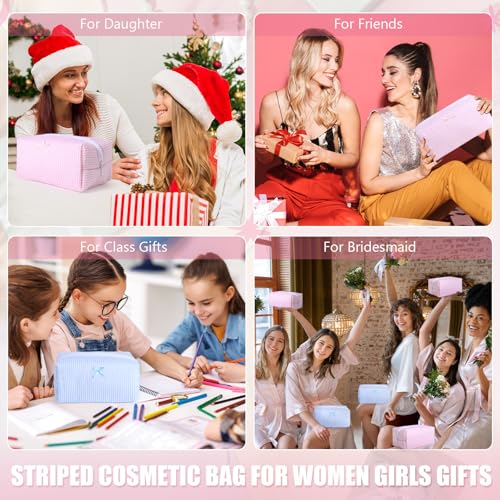 Giesiery Pink & Blue Striped Makeup Bags Set - Travel Cosmetic Organizer for Women