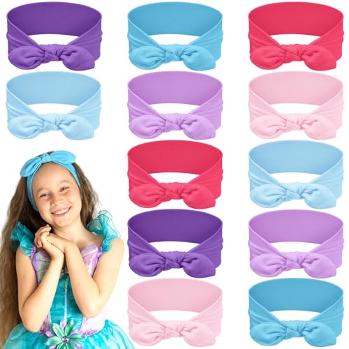 Giegxin Mermaid Color Girl Headbands with Removable Rabbit Ear Bow, Pack of 12