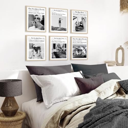 Retro New York Newspaper Wall Art Set - 6 Unframed 8x10 Prints