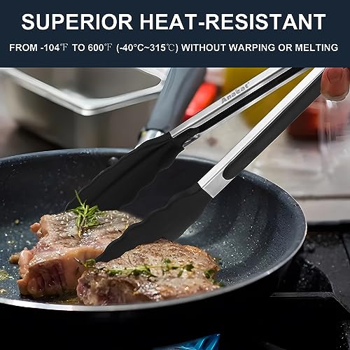 Anaeat 3-Pack 7" Mini Non-Stick Silicone Tongs for Cooking & BBQ