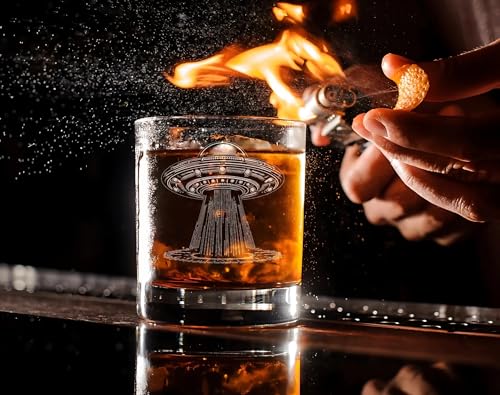 Vintage Alien Engraved Whiskey Glass - Unique Gift for UFO Lovers