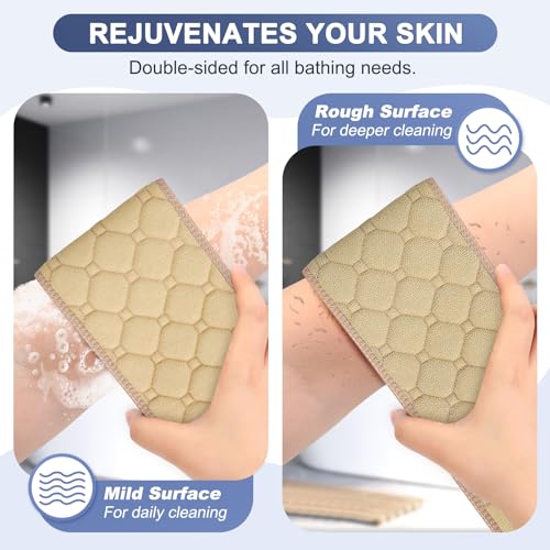 Eaxun 39-Inch Exfoliating Back Scrubber for Shower - Beige Dual Handle