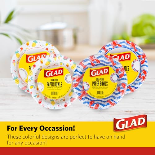 Glad 10-Inch Round Disposable Paper Plates – Lobster Waves, 50 Count