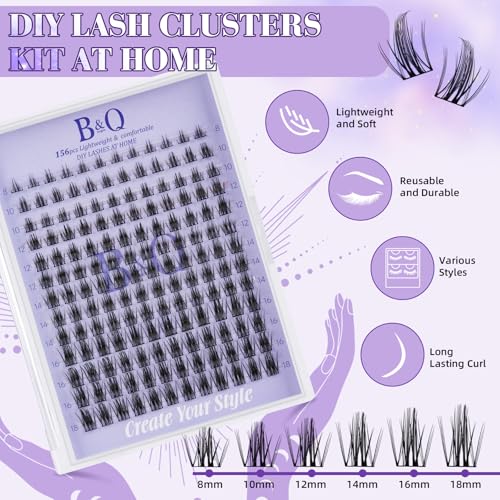 B&Qaugen 156PCS Manga Lash Clusters Kit for Easy Eyelash Extensions