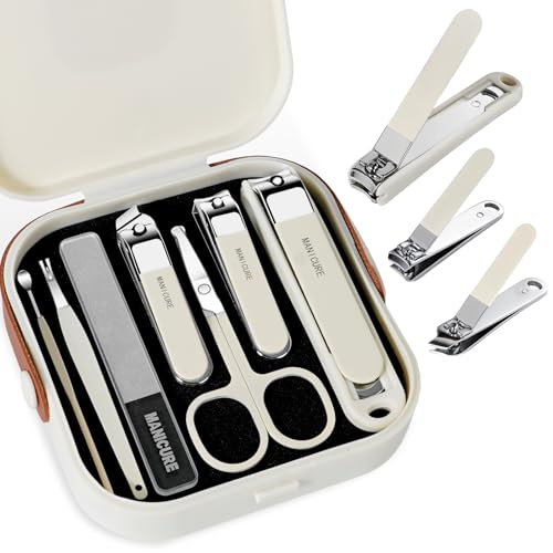 Beige 7-Piece Stainless Steel Nail Clipper Set for Men & Women with Travel Case