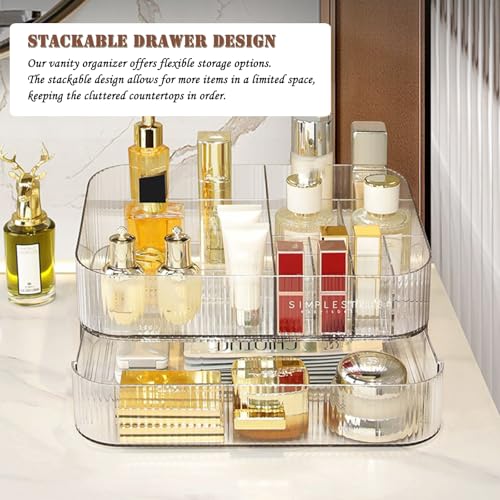 Cendray Makeup Organizer with Drawers, Stackable Clear Tray – Large Cosmetic Storage
