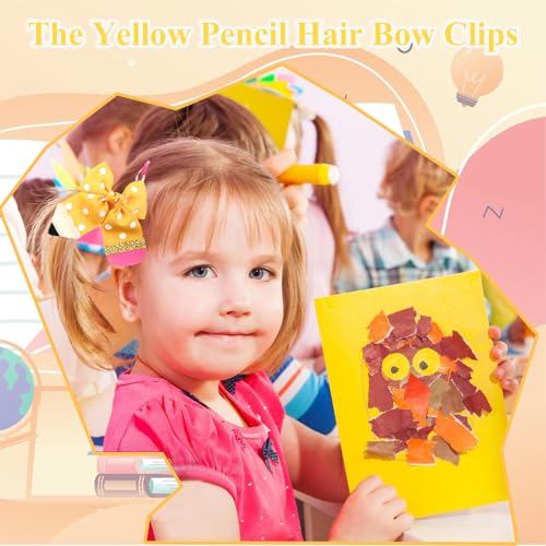 Yellow Pencil Hair Bows Clips 2-Pack for Girls Back to School Toddler Kids