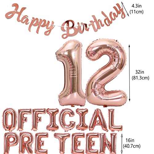 12th Birthday Decorations for Girls - Rose Gold Balloon Set