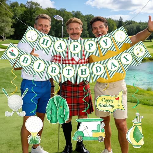 Golf Birthday Decorations Set - Happy Birthday Banner & Hanging Swirls