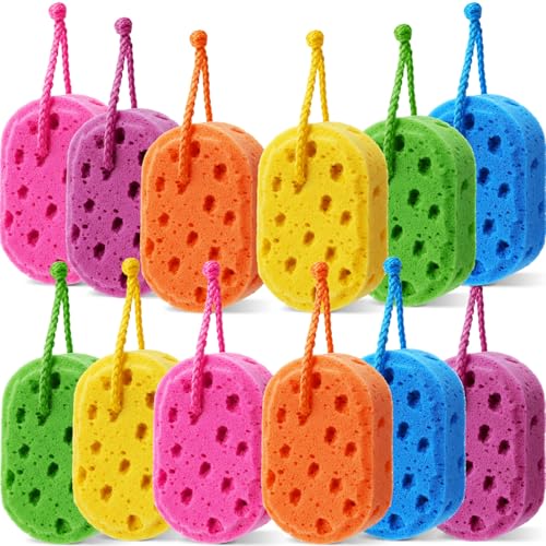 Bright Color FoldTier 12 Pcs Exfoliating Bath Sponges Loofahs for Women Reusable Soft Body Scrubbers