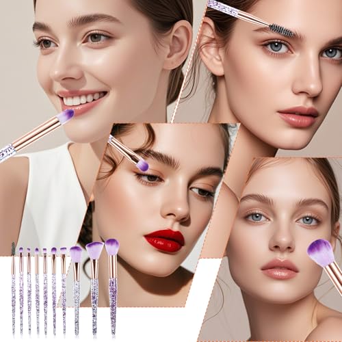10 PCS Purple Crystal Glitter Makeup Brush Set for Professionals