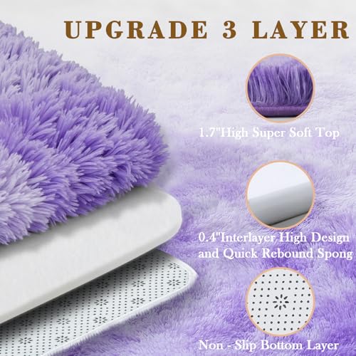 Purple Starry Small Shag Area Rug 2x3 - Soft Non-Slip Indoor Carpet