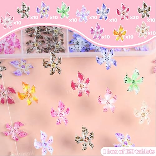 Pink Flower Nail Charms 120pcs Hawaii Hibiscus Nail Rhinestones for Summer Nail Art