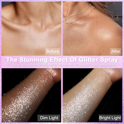 Yosca Silver Body Glitter Spray 150ML for Hair & Body - Diamond Shine, Perfect for Date Night