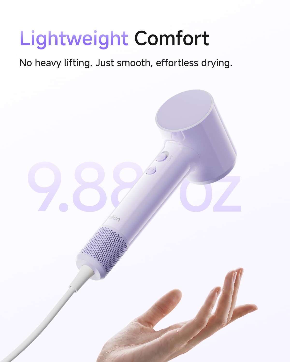 Laifen Air Hair Dryer, Lightweight and Palm-Sized Compact, 15× High-Speed Drying with 110, 000 RPM Powerful Motor, Smart Temperature Control, 200 Million Negative Ions, 5 Modes & 2 Airspeeds, Purple