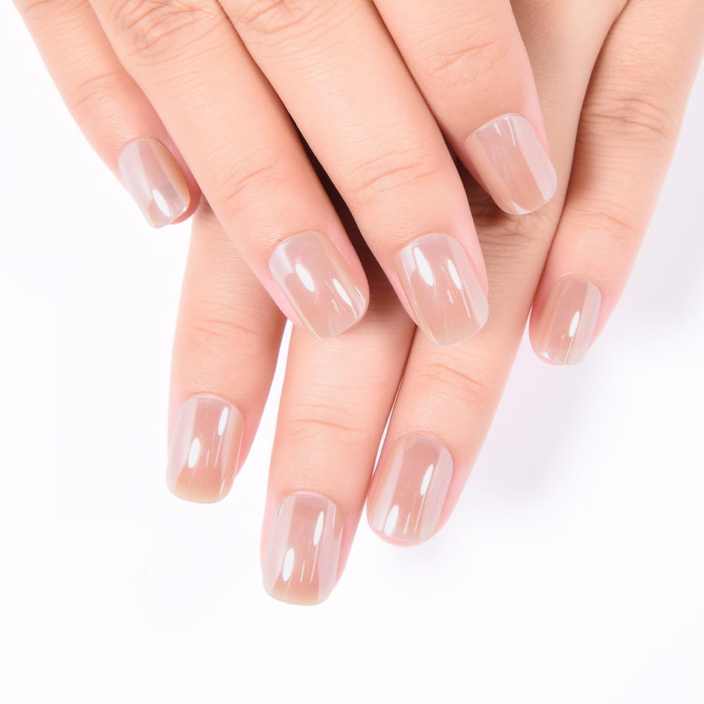 Aqua Blue Cat Eye Press-On Nails - Medium Square Chrome Design | Holographic Glitter Gel Acrylic Reusable