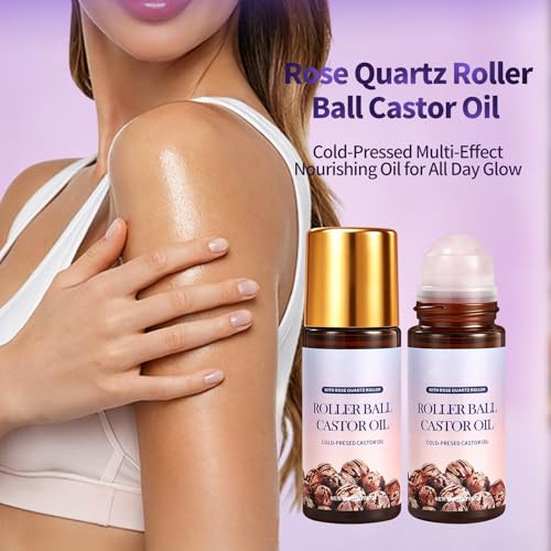 NIZENTA 1.7 Fl Oz Rose Quartz Castor Oil Roll-On for Face & Body - Moisturizing & Nourishing