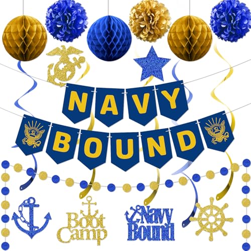 Navy Party Decorations Kit - Banner, Swirls, Pom-Poms & More