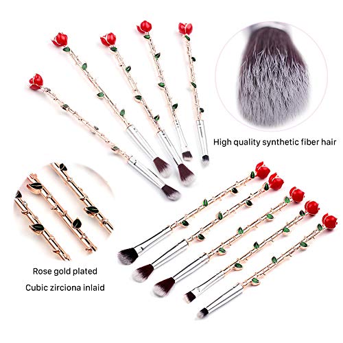 Rongji Jewelry 5PCS Rose Gold Eye Makeup Brush Set - Romantic & Functional