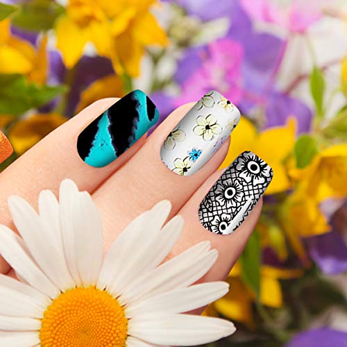 Duufin Metal Nail Foils Transfer Stickers 300 Sheets Laser Flower Designs
