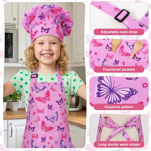 Kids Chef Apron and Hat Set - Adjustable 4 Pack for Toddlers