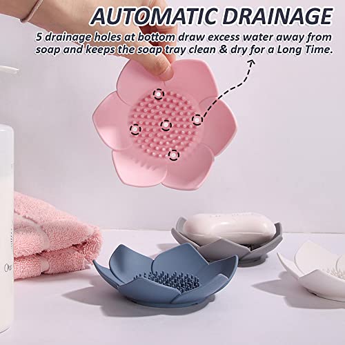 Silicone Soap Tray Holder with Automatic Drainage - 4 Pack