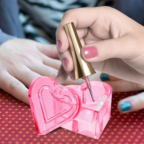 Pink Heart-Shaped Crystal Glass Nail Dish with Lid - Manicure Organizer