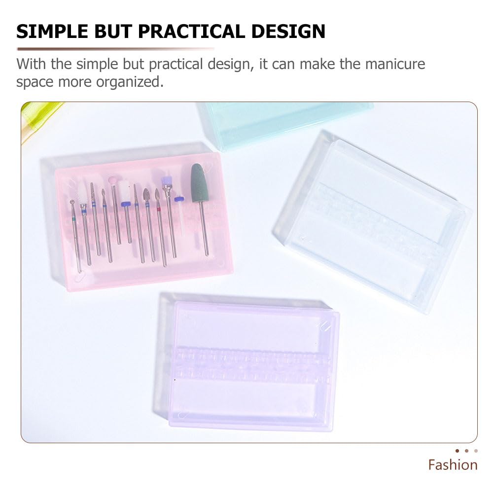 FOMIYES Nail Drill Bits Cases Nail Drill Box Manicure Case: 4pcs 14 Grids Nails Drill Bits Storage Box Nail Polishing Heads Display Container Holder for Grinding Heads Drill Storage Box