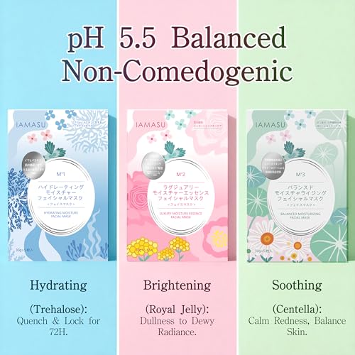 IAMASU Japanese Sheet Face Mask Set - 15-Pack Hydrating & Brightening