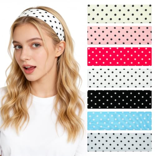 Mioxskrey Polka Dot Headbands 7-Pack for Women - Soft, Stretchy, Wide Hair Accessories