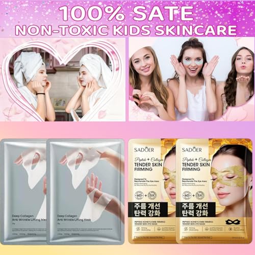 16-Piece Girls Spa Party Supplies Kit - Facial, Hand & Foot Mask Gift Set