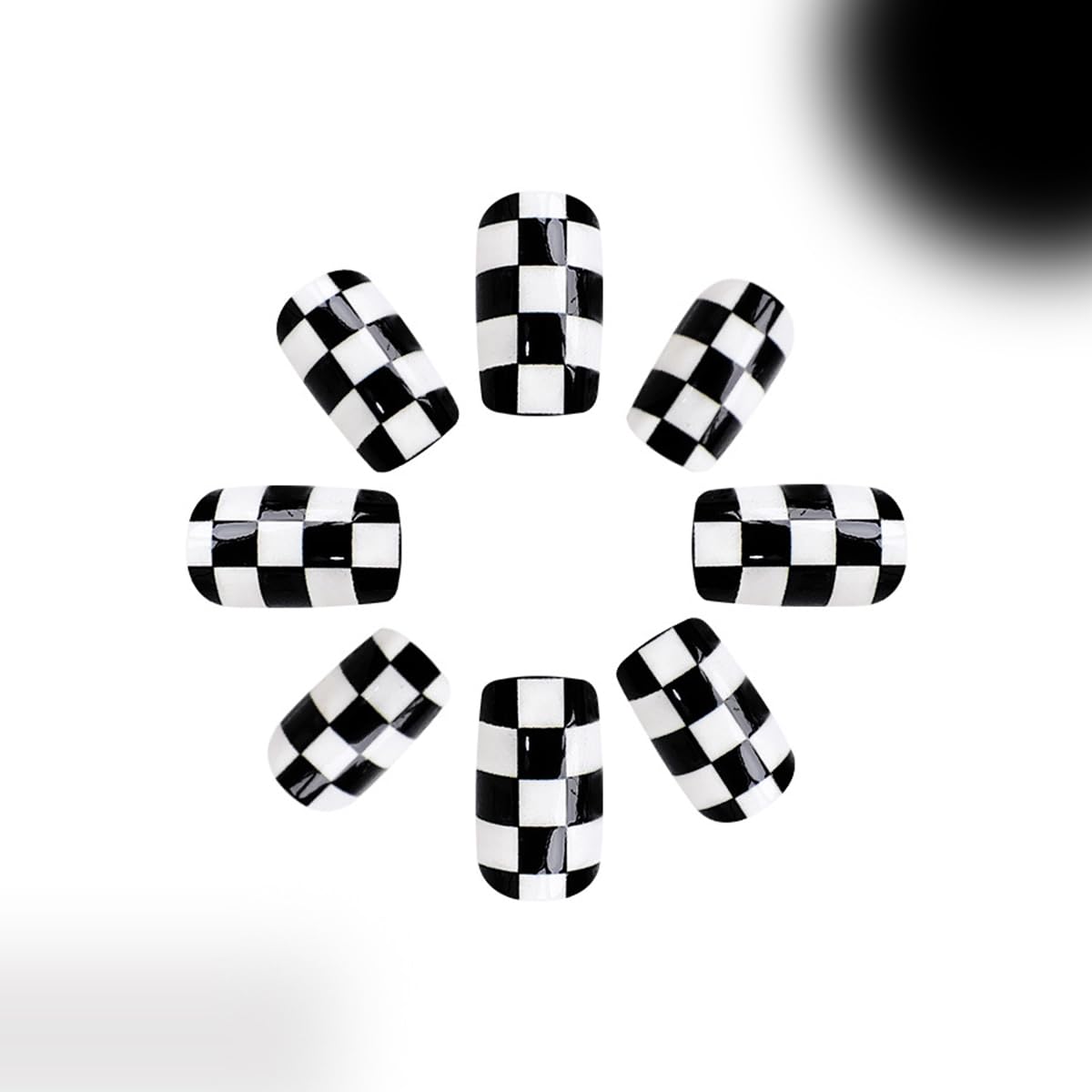 Short Press On Nails | Black White Plaid Acrylic Nail Tips - 24 Pcs Full Cover Glossy Design for Women