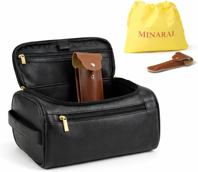 Mens Toiletry Travel Bag - Premium PU Leather Organizer with Razor Case & Dust Bag | Black - Ideal for Travel, Gym, and Everyday Use
