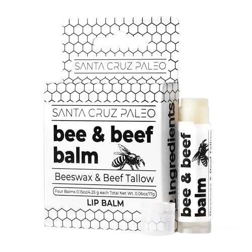 Santa Cruz Paleo Unflavored Beef Tallow & Beeswax Lip Balm - 1 Pack, Hypoallergenic Moisturizer for Sensitive Skin