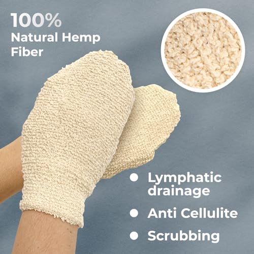 Natural Hemp Shower Mitts - Exfoliating Bath Gloves Set of 2